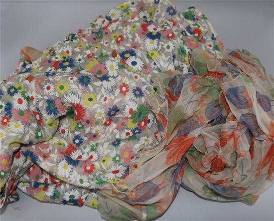 A multi-coloured 1930s chiffon dress and later cotton skirt